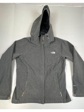 The North Face Women M Hooded Rain Jacket Gray HyVent 2.5L Waterproof Shell